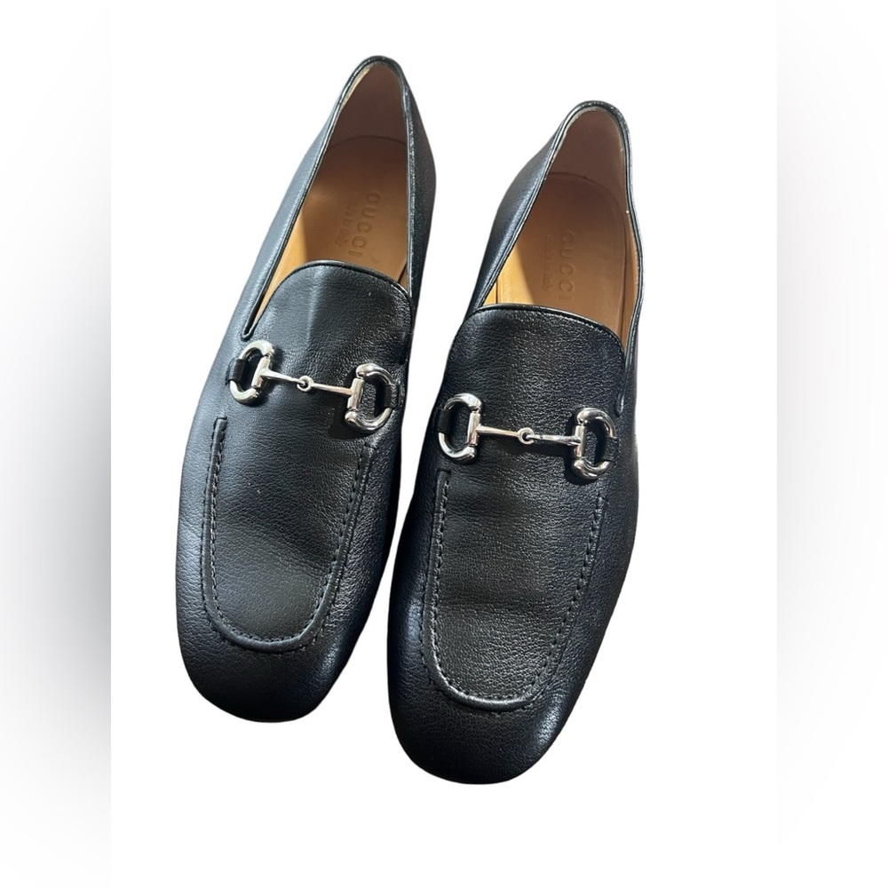 GUCCI NEW Black Jordaan Horsebit Silver Hardware Loafers Size 9.5 US